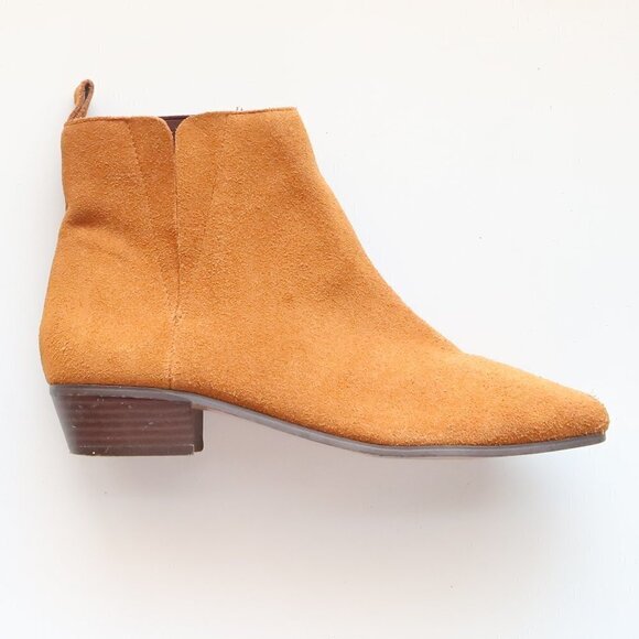 Gap Tan Suede Leather Almond Toe Block Heel Chelsea Booties Ankle Boots Size 7.5 - Picture 8 of 15
